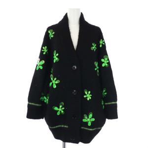 P25G32 2018年製 ビジュー モヘヤ カーディガン ニット 長袖 38 ブラック グリーン
