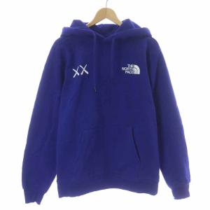 KAWS PULLOVER HOODIE プルオーバーパーカー 裏起毛 ロゴ刺繍 オーバーサイズ S 青 ブルー A7WLI