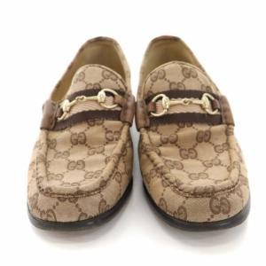 GUCCI ホースビット ローファー GG キャンバス レザー 100 0531/08 靴 シューズ 37.5 24cm 茶 ブラウン