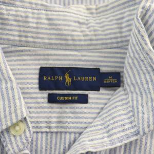 RALPH LAUREN ボタンダウンシャツ カジュアルシャツ 長袖 ストライプ柄 ロゴ刺繍 M 水色 ライトブルー 白 ホワイト