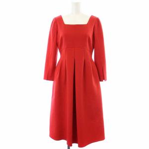 フィット＆フレアカットワンピース ひざ丈 スクエアネック 五分袖 38 M 赤 レッド