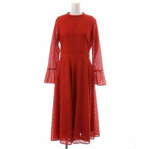 ジャガードレースタートルワンピース ロング 長袖 38 M 赤 レッド