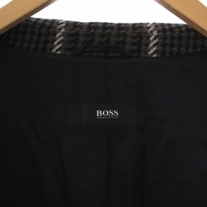HUGO BOSS slim fit チェスターコート アウター ロング チェック 48 M カーキ ブラック 黒