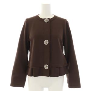 M'S GRACY ニットカーディガン 長袖 フリル ビジュー装飾 ウール混 40 M 茶 ブラウン