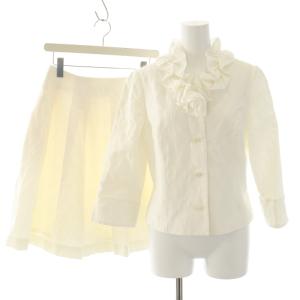 スーツ セットアップ 上下 ジャケット フリル スカート ひざ丈 フレア リボン柄 40 L 白 ホワイト