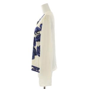 LEONARD ファッション FASHION カーディガン クルーネック 長袖 花柄 プリント LL 白 ホワイト 青 ブルー