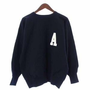 BIGクルーネックスウェット トレーナー プルオーバー プリント 長袖 紺 ネイビー