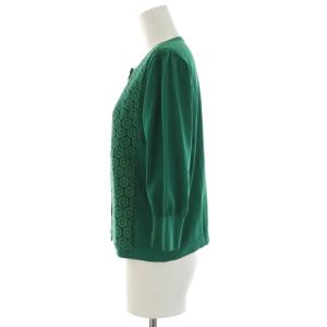 TO BE CHIC ニットカーディガン 七分袖 クルーネック レース 花柄 40 L 緑 グリーン