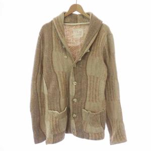 V ROOM WOOL SHAWL COLLAR ニットカーディガン 長袖 ショールカラー 総柄 M ベージュ