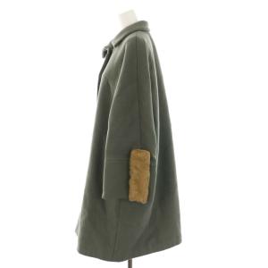 MUVEIL ステンカラーコート メルトンコート アウター ミドル フェイクファー ウール 36 S 緑 グリーン 茶 ブラウン