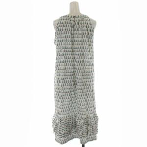 KEITA MARUYAMA ワンピース フレア ティアード ひざ丈 ノースリーブ 総柄 ヨット柄 ストレッチ 2 M 白 ホワイト 青 ブルー