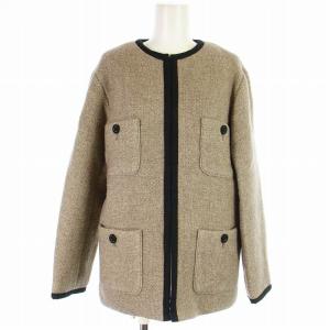 19AW MANTECOラメツイードジャケット ノーカラー ニット ラメ糸 ウール S グレージュ 19010900080030