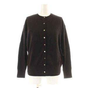 19AW アンサンブルニット カーディガン 長袖 クルーネック 金ボタン カットソー リブ 五分袖 ウール混 F 茶 ブラウン