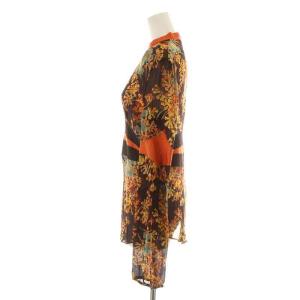 VIVIENNE TAM ブラウス 長袖 Vネック シアー シースルー 花柄 総柄 絹 シルク 1 M 茶 ブラウン オレンジ マルチカラー