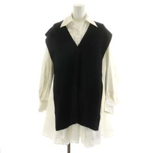 23SS ベストレイヤードミニワンピ ワンピース ミニ丈 重ね着 長袖 F 黒 ブラック 白 ホワイト SWNO231118