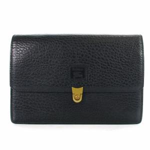 ヴィンテージ クラッチバッグ 裏地チェック フラップ レザー ブラック