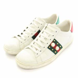 GUCCI 431887 エース スニーカー ウェブライン スタッズ パール レザー 23.5cm ホワイト