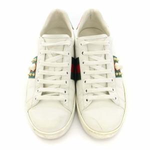 GUCCI 431887 エース スニーカー ウェブライン スタッズ パール レザー 23.5cm ホワイト