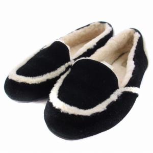 ヘイリー HAILEY モカシン ローファー シューズ スエード ボア スエード US7 24cm 黒 ブラック 1020029