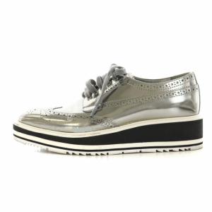ドレスシューズ ウイングチップ 厚底 靴 シューズ 37.5 23.5cm シルバーカラー