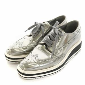 PRADA ドレスシューズ ウイングチップ 厚底 靴 シューズ 37.5 23.5cm シルバーカラー