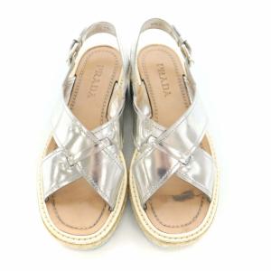 PRADA サンダル クロスストラップ 厚底 エスパドリーユ 靴 シューズ 36.5 23.5cm シルバーカラー