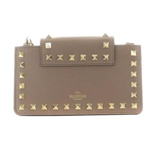 VALENTINO GARAVANI ロックスタッズ チェーンウォレット ショルダーバッグ レザー グレージュ