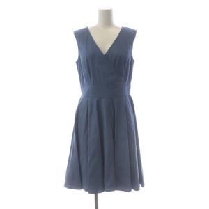 デニムベルトワンピース ひざ丈 フレア ノースリーブ カシュクール 38 M 水色 ライトブルー 37231170