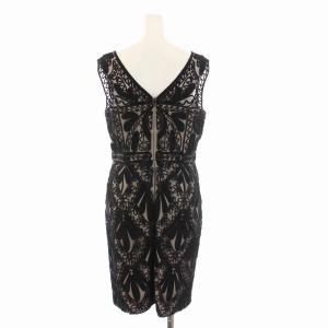 Diagram GRACE CONTINENTAL ノースリーブ ワンピース ドレス ひざ丈 総レース 刺繍 総柄 38 M 黒 ブラック ベージュ