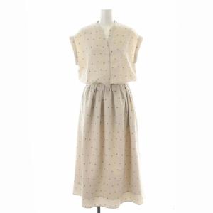 20SS サテンスキッパーシャツワンピース フレア ロング ミモレ丈 フレンチスリーブ ドット 38 M アイボリー 青 ブルー