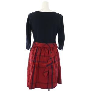 BURBERRY BLUE LABEL ワンピース ひざ丈 チェック 七分袖 ベルト付き 38 M 紺 ネイビー 赤 レッド