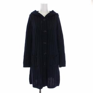 ロングニットカーディガン 長袖 フード 38 M 紺 ネイビー