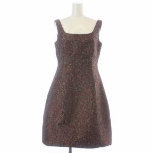 ヘリンボーンJQOP ワンピース ひざ丈 ノースリーブ 36 S ボルドー