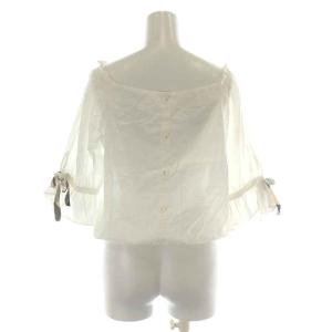 BLUE LABEL CRESTBRIDGE ブラウス ボートネック 五分袖 フリル リボン ギャザー パフスリーブ 36 S 白 ホワイト