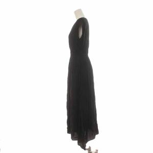 ANAYI 21SS シャーリングワンピース ロング マキシ Vネック ペチコート付き フレンチスリーブ 36 S 黒 ブラック