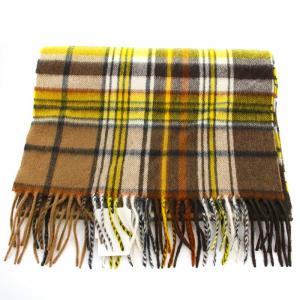 OLD ENGLAND Joshua Ellis ビンテージルックマフラー チェック カシミヤ フリンジ 茶 ブラウン 黄 イエロー 51741021
