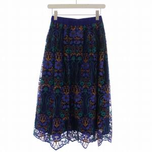 GRACE CONTINENTAL 21SS フラワーオーナメントスカート フレアスカート ロング チュール 刺繍 36 S 紺 ネイビー 01211 21195-00