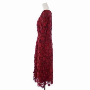 ANAYI 19AW ワンピース ひざ丈 七分袖 クルーネック 刺繍 38 M 赤 レッド 101927-14-090-43-380