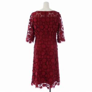 ANAYI 19AW ワンピース ひざ丈 七分袖 クルーネック 刺繍 38 M 赤 レッド 101927-14-090-43-380