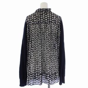 sacai 2016model ニット カットソー 長袖 クルーネック 柄 切替 2 M 紺 ネイビー 白 ホワイト 16-02440