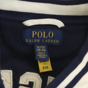 POLO RALPH LAUREN スウェットスタジャン スカジャン ブルゾン ジャケット ロゴ刺繍 トラ 裏起毛 スナップボタン XL ?? ブルー 紺 ネイビー