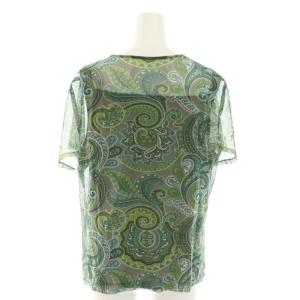 Leilian オリジナル ORIGINAL ブラウス カットソー Vネック 半袖 シアー ペイズリー柄 フリル インナーキャミソール 大きいサイズ