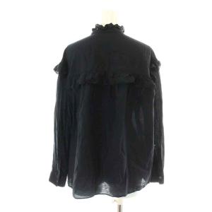 Spick&Span 20AW コットンシルクフリルブラウス シャツ 長袖 ノーカラー バンドカラー 絹 F 黒 ブラック 20051200220030