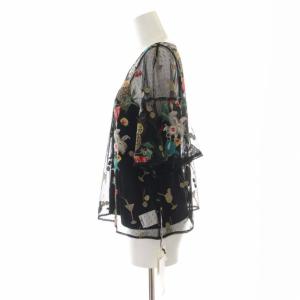 GRACE CONTINENTAL タグ付き 22SS トロピカル刺繍TOP ブラウス シャツ プルオーバー シアー 半袖 キャミソール付き 36 S 黒 ブラック