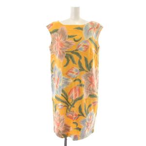 フローラル刺繍ワンピース ひざ丈 タイト 花柄 総柄 ノースリーブ ボートネック 36 S オレンジ マルチカラー 17131027