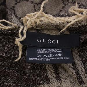 GUCCI ストール マフラー GG柄 フォックスファー ウール シルク 茶 ブラウン