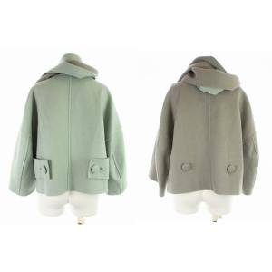 ADORE 20AW 2TONEリバージャケット ノーカラー ショート丈 ウール カシミヤ混 ストール付き 36 S グレー ミント 531-0250900
