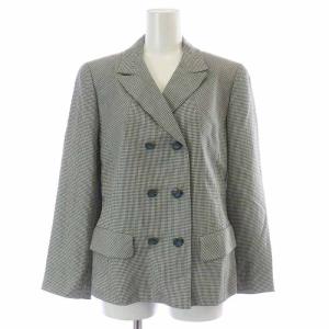 Leilian スーツ セットアップ 上下 テーラードジャケット フレアスカート ダブル ひざ丈 シルク ウール混 チェック 9 M 白 ホワイト