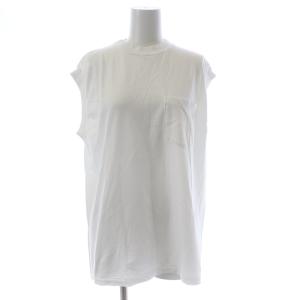 コットンギャザーノースリーブTシャツ カットソー クルーネック プルオーバー ポケット 白 ホワイト