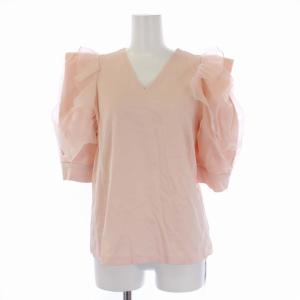 22SS ボリュームスリーブカットソー 半袖 Vネック フリル 38 M ピンク CWCT221106